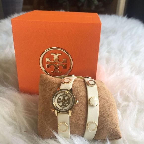 NWT Tory Burch Reva Mini Double Wrap Leather Watch